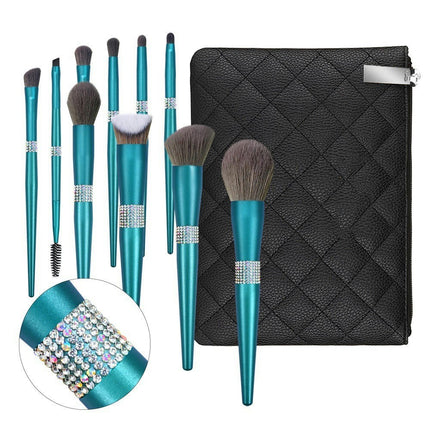 10 Pcs Glitter Crystal  Make Up Brush Kit Vegan Soft Synthetic Hair Foundation Eyeshadow Eyebrow Lip Cosmetic Brush Set With Bag For Girl