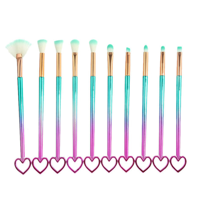 10Pc Heart-Shaped Full Face Makeup Brush Set  Professional Make Up Brushes  Natural Hair-Like Bristle