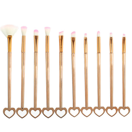 10Pc Heart-Shaped Full Face Makeup Brush Set  Professional Make Up Brushes  Natural Hair-Like Bristle