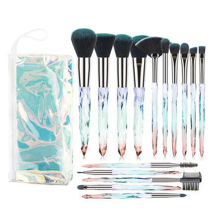 Diamond Kits 15Pcs Set Makeup Brush Makeup Crystal Suits Foundation Makeup Travel Fiber Diamond Makeup Tools