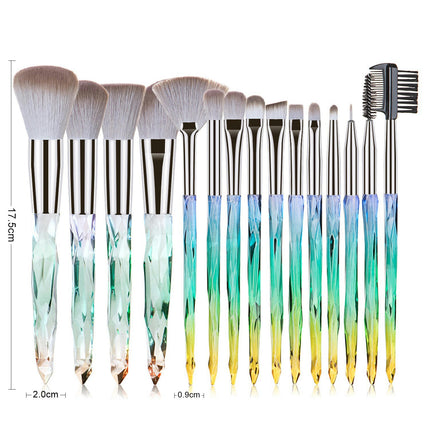 Diamond Kits 15Pcs Set Makeup Brush Makeup Crystal Suits Foundation Makeup Travel Fiber Diamond Makeup Tools