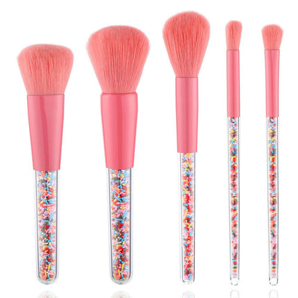 Blending Powde Makeup Brush Set 5 Pcs Candy Makeup Brushes Transparent Particle Crystal Handle Makeup Brush Set