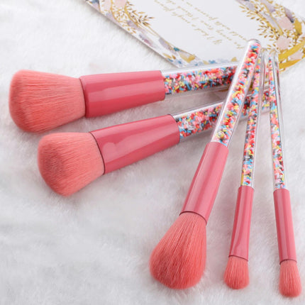 Blending Powde Makeup Brush Set 5 Pcs Candy Makeup Brushes Transparent Particle Crystal Handle Makeup Brush Set