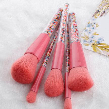 Blending Powde Makeup Brush Set 5 Pcs Candy Makeup Brushes Transparent Particle Crystal Handle Makeup Brush Set