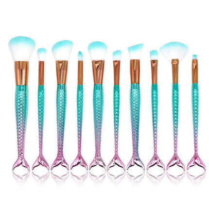 Multi Mermaid Makeup Brushes Set 10PCS Make Up Foundation  Cream   Eyeliner Lip Blush Concealer Beauty Brushes