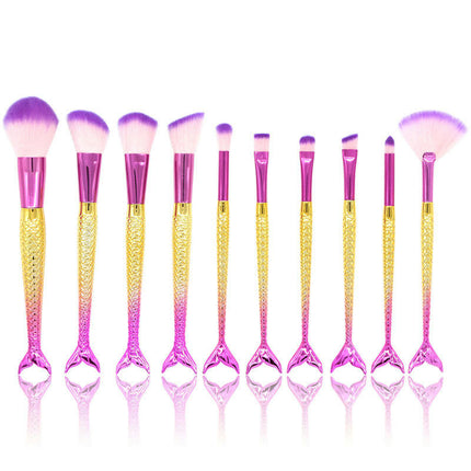 Multi Mermaid Makeup Brushes Set 10PCS Make Up Foundation  Cream   Eyeliner Lip Blush Concealer Beauty Brushes