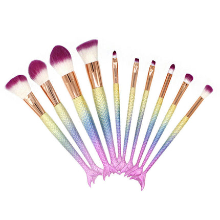 Multi Mermaid Makeup Brushes Set 10PCS Make Up Foundation  Cream   Eyeliner Lip Blush Concealer Beauty Brushes