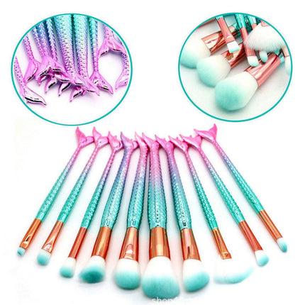 Multi Mermaid Makeup Brushes Set 10PCS Make Up Foundation  Cream   Eyeliner Lip Blush Concealer Beauty Brushes