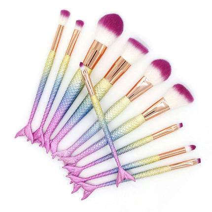 Multi Mermaid Makeup Brushes Set 10PCS Make Up Foundation  Cream   Eyeliner Lip Blush Concealer Beauty Brushes