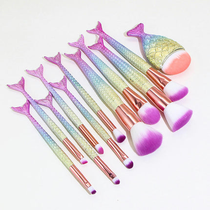 11 Pcs Premium Synthetic Mermaid Make Up Brushes for Concealer Fan Cute Cosmetic Brushes CollectionMakeup Brush Set