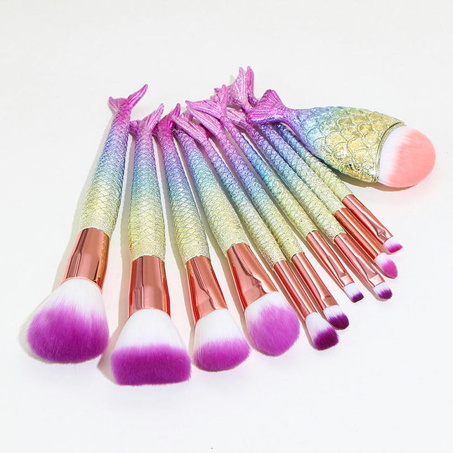 11 Pcs Premium Synthetic Mermaid Make Up Brushes for Concealer Fan Cute Cosmetic Brushes CollectionMakeup Brush Set