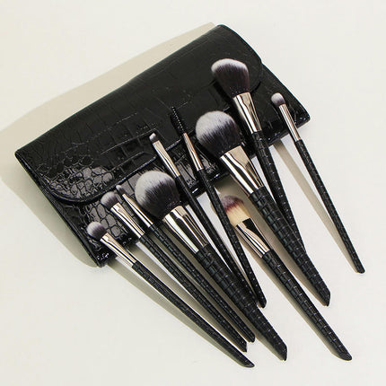 Imitation Crocodile Pattern Makeup Brushes Set 10pcs Makeup Brush Set  Foundation Powder Make Up Brushes Kit with Bag