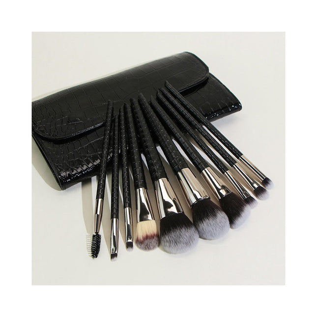 Imitation Crocodile Pattern Makeup Brushes Set 10pcs Makeup Brush Set  Foundation Powder Make Up Brushes Kit with Bag