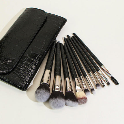 Imitation Crocodile Pattern Makeup Brushes Set 10pcs Makeup Brush Set  Foundation Powder Make Up Brushes Kit with Bag