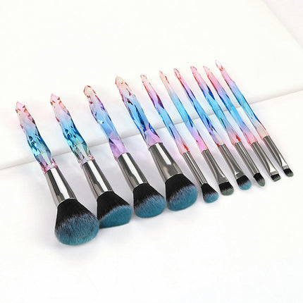 Makeup Brush Set 10 PCS Crystal Style Transparent Colorful Cosmetic Brushes Handle Makeup Brushes Makeup Tools