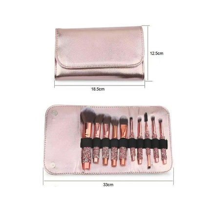 10 Pcs Bling Rhinestone Makeup Brush With Shiny Rhinestone  Soft Bristles and Bag Portable Makeup Brush