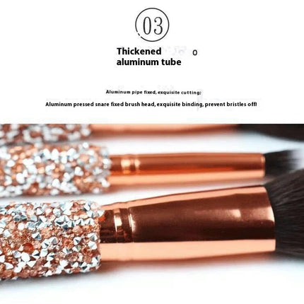 10 Pcs Bling Rhinestone Makeup Brush With Shiny Rhinestone  Soft Bristles and Bag Portable Makeup Brush