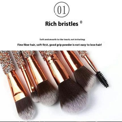 10 Pcs Bling Rhinestone Makeup Brush With Shiny Rhinestone  Soft Bristles and Bag Portable Makeup Brush