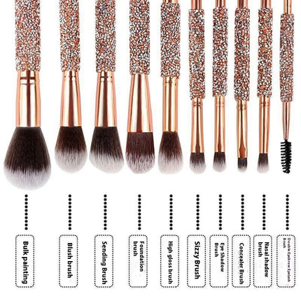 10 Pcs Bling Rhinestone Makeup Brush With Shiny Rhinestone  Soft Bristles and Bag Portable Makeup Brush