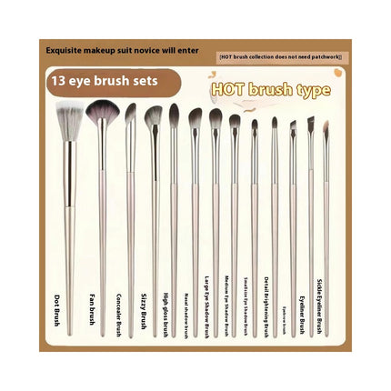 13 Pcs Professional Eye Brush Set Eyeshadow Eyebrow Blending Fan  Set With Portable Handbag