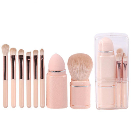 Portable Makeup Brushes For Travel Makeup - 8 in 1 Travel Loose Powder Brush Blending Lip Brush Retractable Makeup Brushes Sets