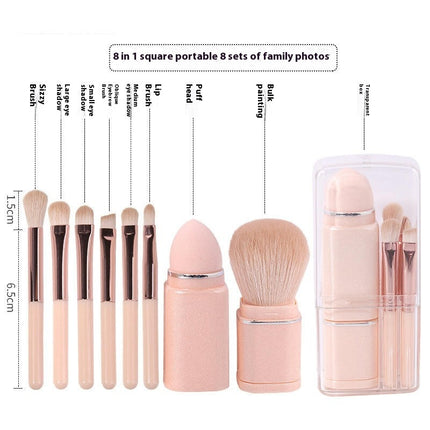 Portable Makeup Brushes For Travel Makeup - 8 in 1 Travel Loose Powder Brush Blending Lip Brush Retractable Makeup Brushes Sets