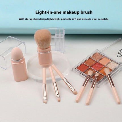 Portable Makeup Brushes For Travel Makeup - 8 in 1 Travel Loose Powder Brush Blending Lip Brush Retractable Makeup Brushes Sets