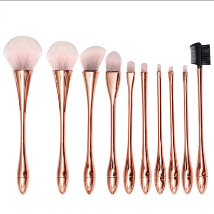 10Pc Full Face Makeup Brush Set with Travel Bag  Professional  Natural Hair-Like Bristles