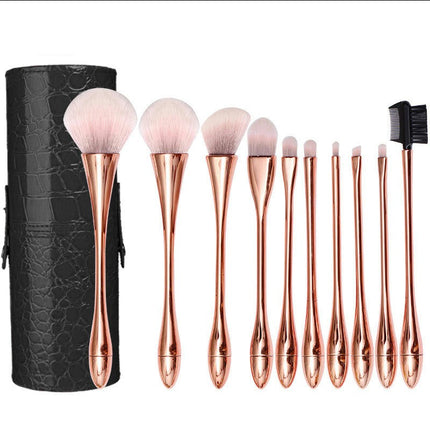 10Pc Full Face Makeup Brush Set with Travel Bag  Professional  Natural Hair-Like Bristles