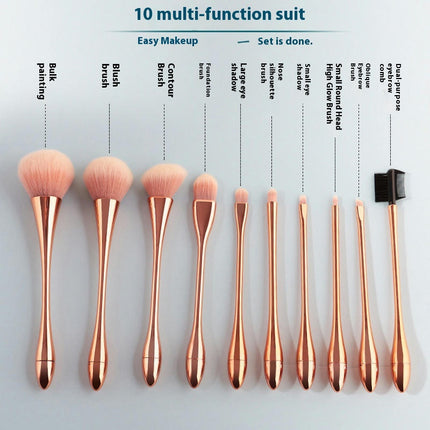 10 Pcs Small Waist Makeup Brush Long Handle Goblet Blush Brush Dense Powder Brush Foundation Brush Set Tool