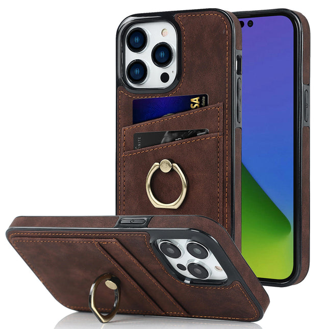 PU Leather Mobile Phone Case Cover Compatible Cases with Card Holder and Ring 1