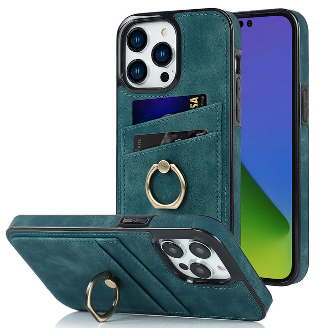 PU Leather Mobile Phone Case Cover Compatible Cases with Card Holder and Ring