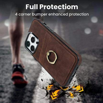 PU Leather Mobile Phone Case Cover Compatible Cases with Card Holder and Ring