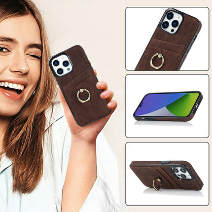 PU Leather Mobile Phone Case Cover Compatible Cases with Card Holder and Ring