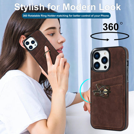 PU Leather Mobile Phone Case Cover Compatible Cases with Card Holder and Ring