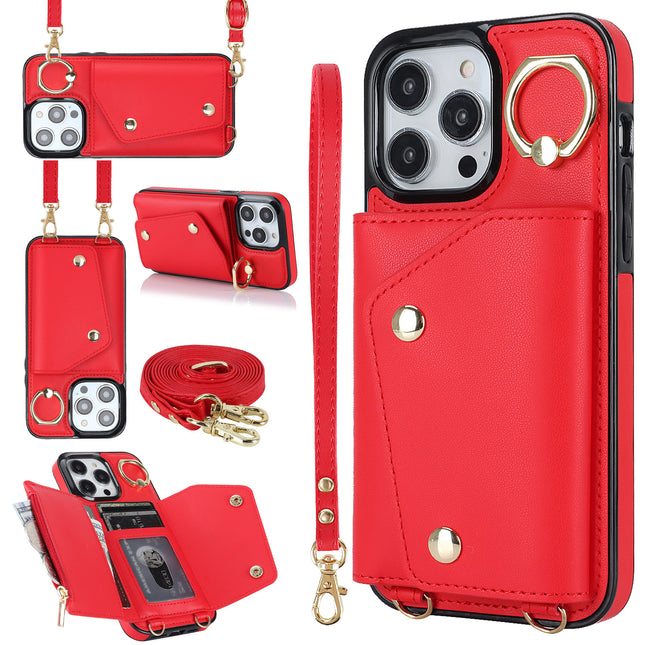 Leather Mobile Phone Case Cover Compatible Cases with Lanyards and Wrist Strap-A