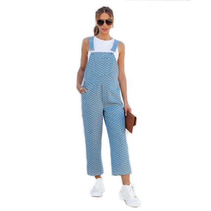 Women Loose Fit Denim Bib Baggy Overall Jumpsuit Straight Wide Leg Stretchy Jean Pants