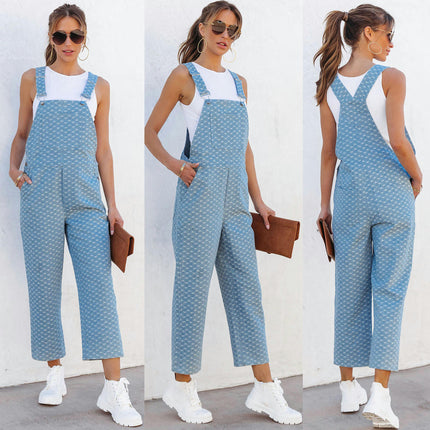 Women Loose Fit Denim Bib Baggy Overall Jumpsuit Straight Wide Leg Stretchy Jean Pants