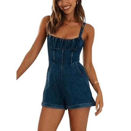 Women's Denim shortalls Adjustable Straps Jumpsuits High Waist Bib Jean Overalls Shorts Rompers