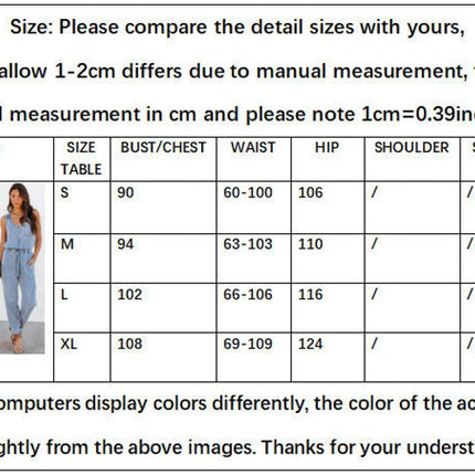 Sleeveless Denim Jumpsuit for Women Button Tank Jumpsuits Drawstring Waist Jean Romper