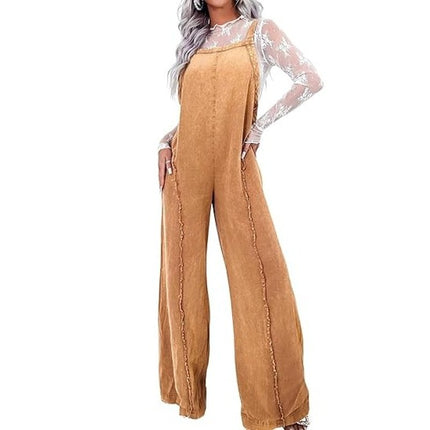 Women's Denim Jumpsuit Spaghetti Straps Sleeveless Wide Leg Flared Jeans Rompers