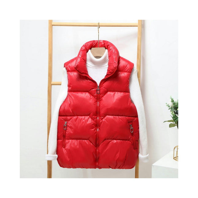 Women Cropped Puffer Vest Sleeveless Full Zip Stand Collar Vest Jacket