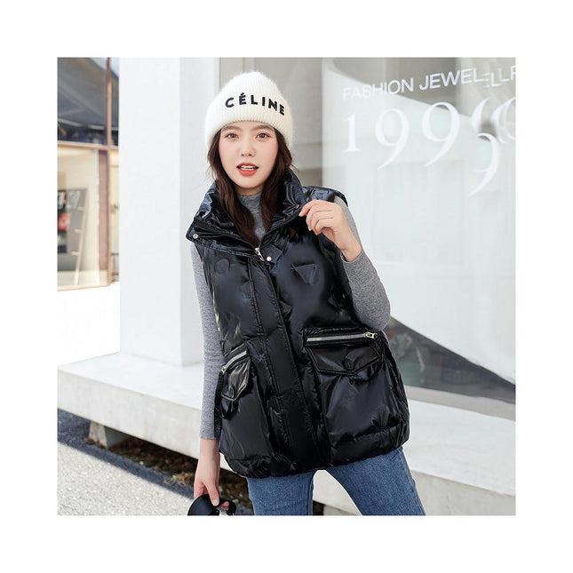 Puffer Vest for Women Sleeveless Zip Up Outerwear Warm Winter Stand Collar Coats with Pocket