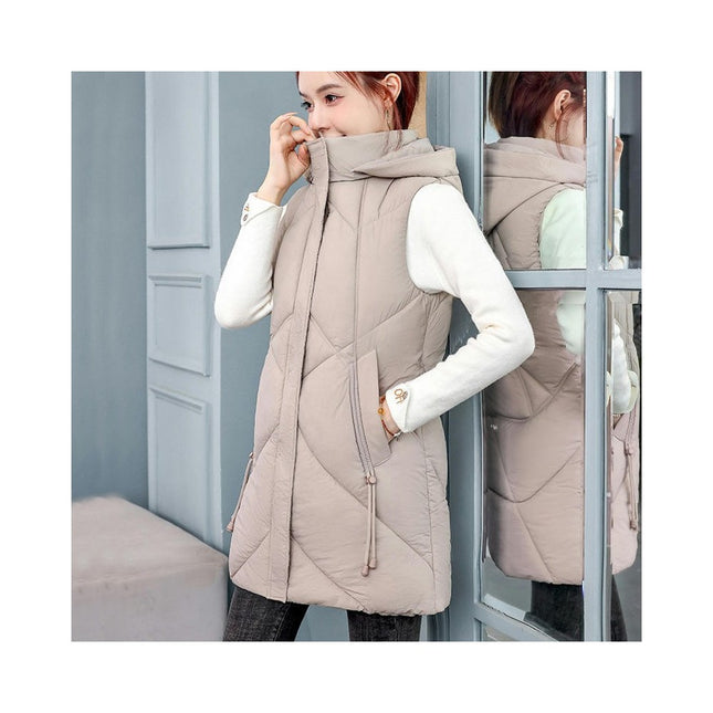 Long Puffer Vest for Women Quilted Sleeveless Hooded Full Zip Padded jacket