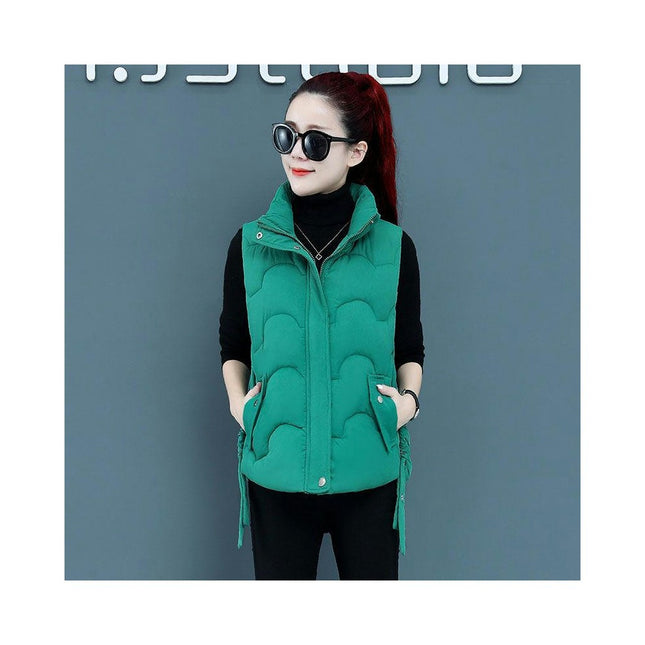 Cropped Puffer Vest for Women Sleeveless Stand Collar Winter Coats Padded Outwear