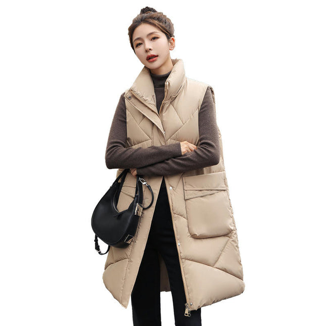 Long Puffer Vest for Women Hooded Full Zip Sleeveless Padded Jacket Winter Coat