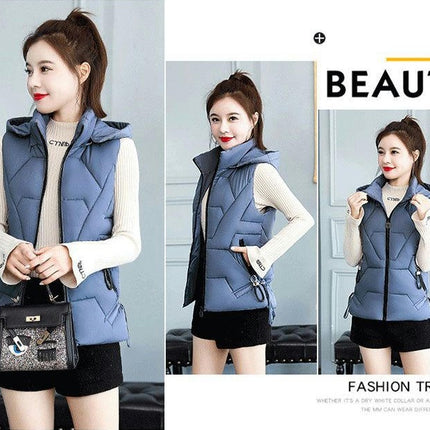 Puffer Vest for Women Hooded Winter Slim Sleeveless Jackets Short Coats