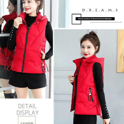 Puffer Vest for Women Hooded Winter Slim Sleeveless Jackets Short Coats