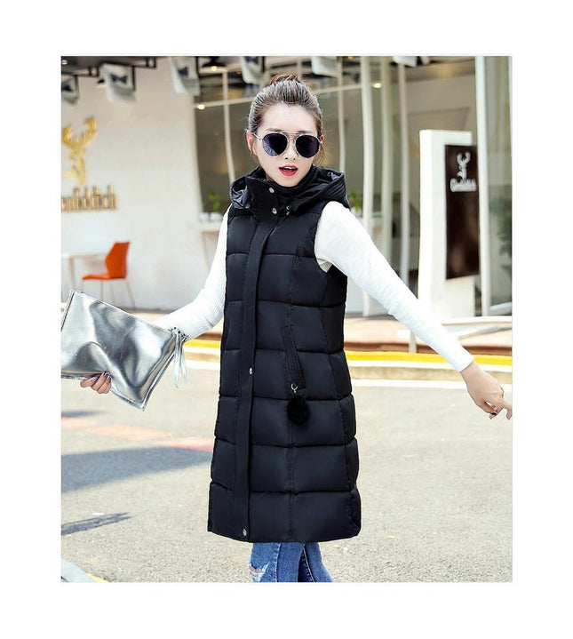 Long Puffer Vest for Women Hooded Warm Winter Sleeveless Puffy Vests Jackets Outerwear