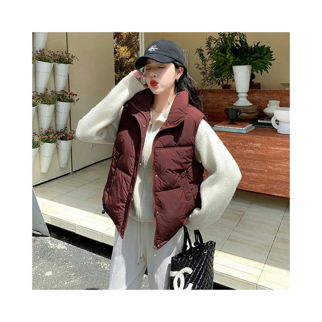 Puffer Vest for Women Sleeveless Zip Up Padded Jacket Stand Collar Coat